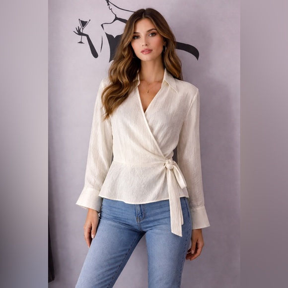 Coldwater Creek Tops - Coldwater Creek Textured Cream Wrap Blouse. PTP 19
